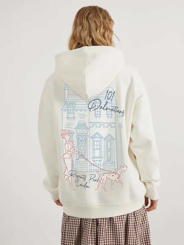 Disney 101 Dalmatians Regents Park Hoodie In White made by Skinnydip London