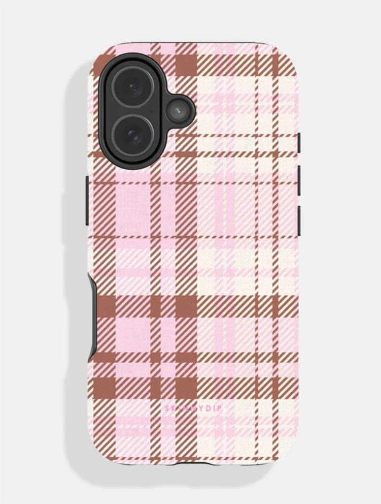 Cream, Pink and Brown Tartan Ultra Protective iPhone Case sold by Skinnydip London