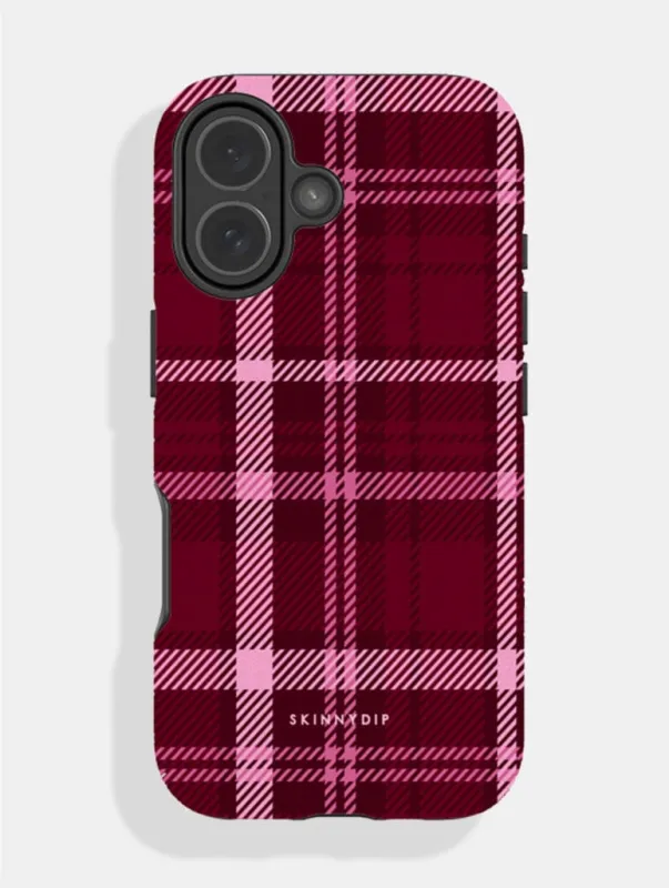 Burgundy Tartan Ultra Protective iPhone Case made by Skinnydip London