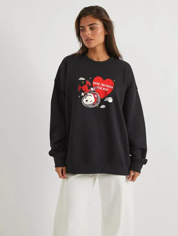 Peanuts x Skinnydip Snoopy Over The Moon Sweatshirt In Black sold by Skinnydip London