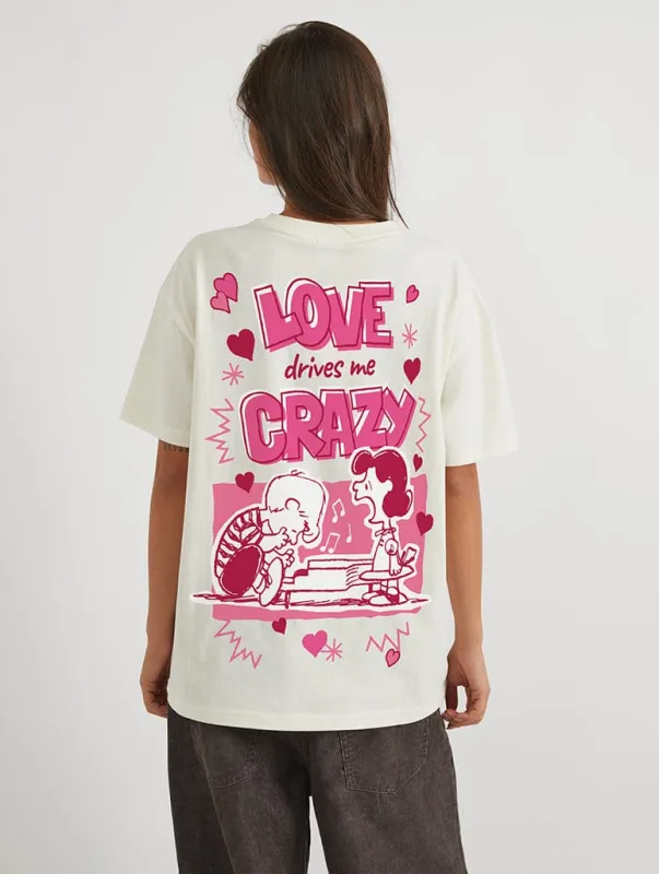 Peanuts x Skinnydip Love Drives Me Crazy T-Shirt In White sold by Skinnydip London