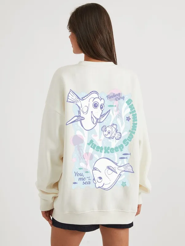 Disney Finding Dory Just Keep Swimming Sweatshirt In White sold by Skinnydip London