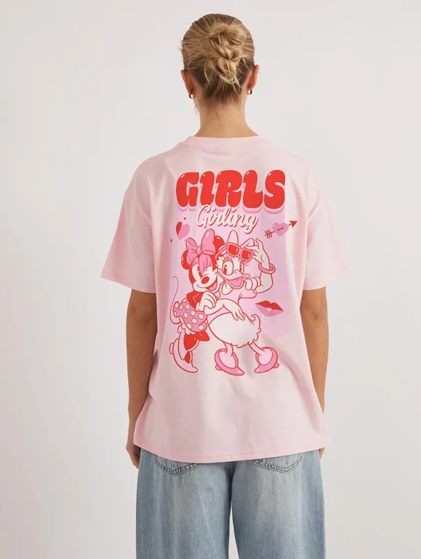 Disney Minnie Mouse and Daisy Duck Galentine's T-Shirt In Pink sold by Skinnydip London