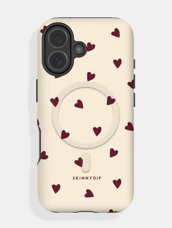 Cream and Burgundy Ditsy Hearts MagSafe Ultra Protective iPhone Case sold by Skinnydip London