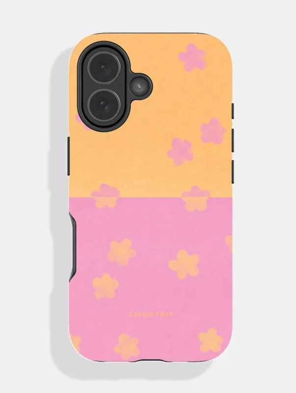 Tangerine and Bubblegum Two-Tone Flower Ultra Protective iPhone Case made by Skinnydip London