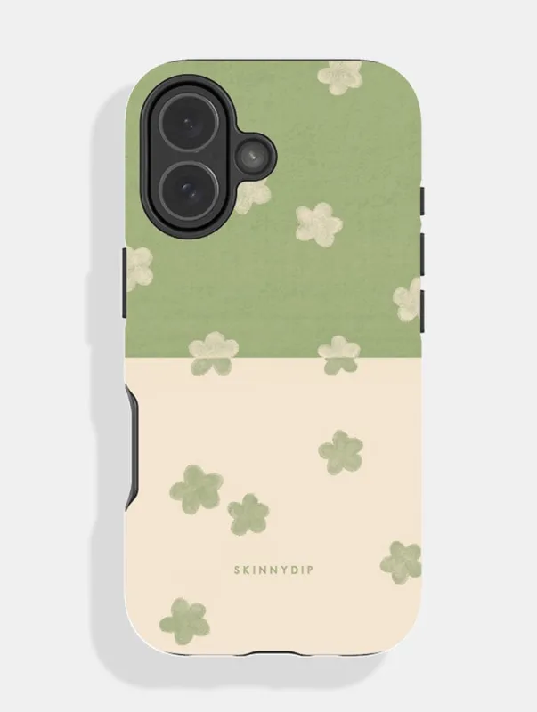 Pistachio Green and Cream Two-Tone Flower Ultra Protective iPhone Case sold by Skinnydip London