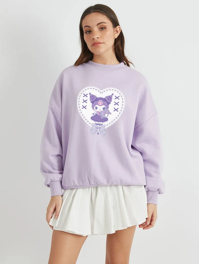 Hello Kitty x Skinnydip Kuromi Heart Patch Sweatshirt In Lilac sold by Skinnydip London