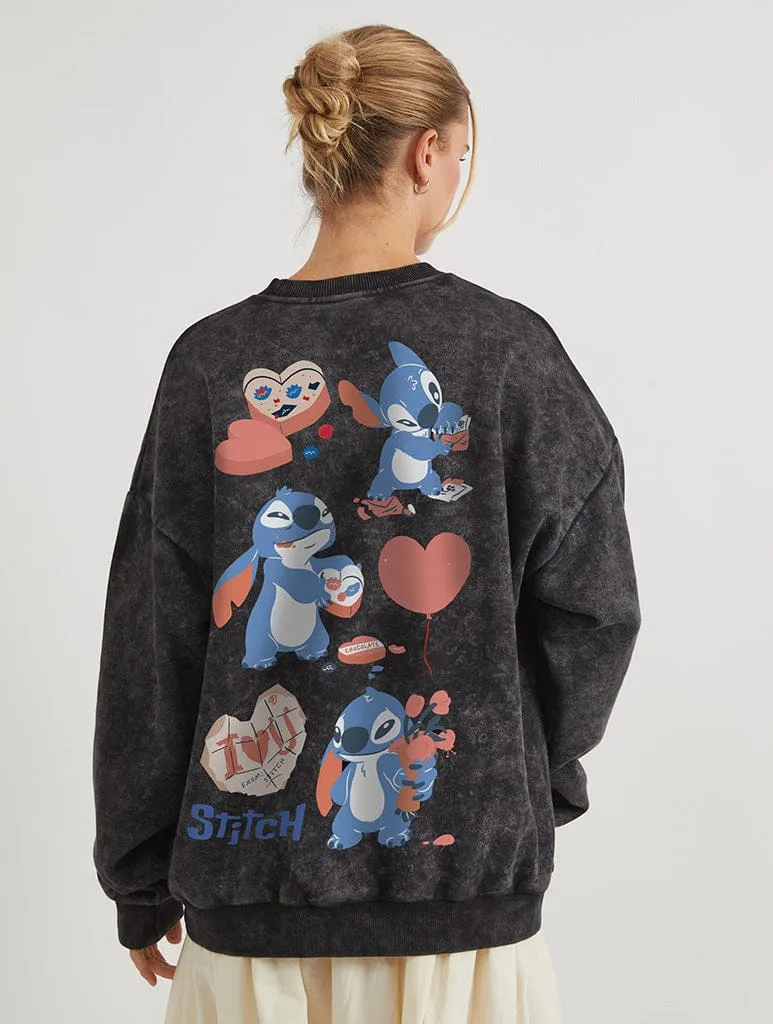 Disney Stitch Love Sweatshirt In Acid Wash sold by Skinnydip London