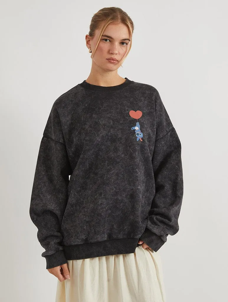 Disney Stitch Love Sweatshirt In Acid Wash sold by Skinnydip London product image thumbnail 2