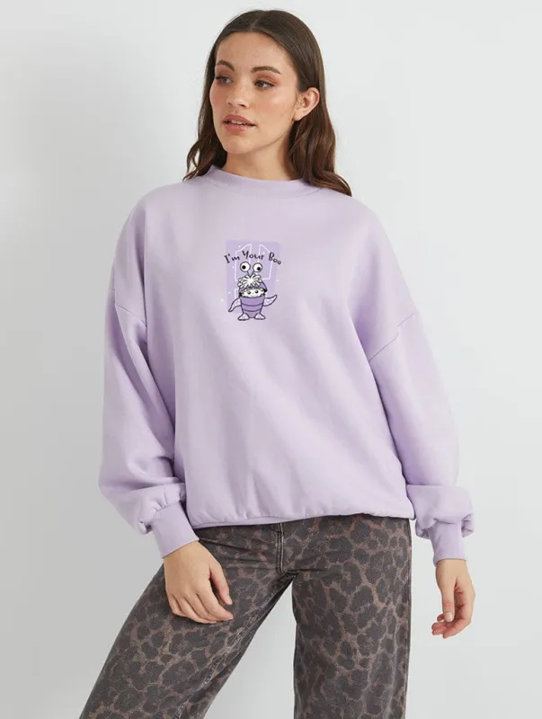 Disney Pixar Monsters Inc I'm Your Boo Sweatshirt In Lilac made by Skinnydip London