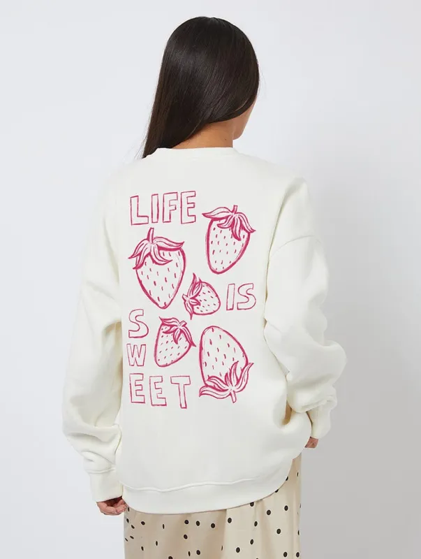 Life Is Sweet Strawberry Sweatshirt In White sold by Skinnydip London