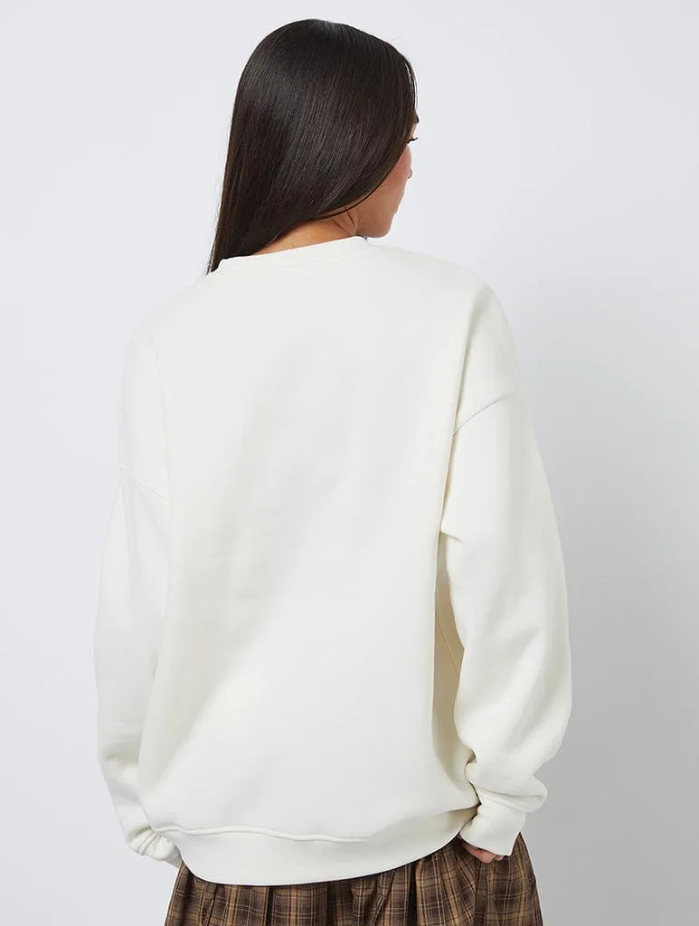 Busy Living The Slow Life Sweatshirt In White sold by Skinnydip London product image thumbnail 2