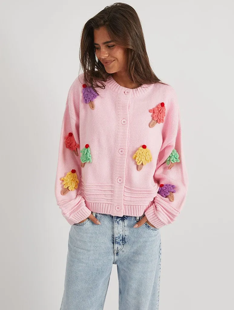 3D Ice Cream Pink Knitted Cardigan sold by Skinnydip London