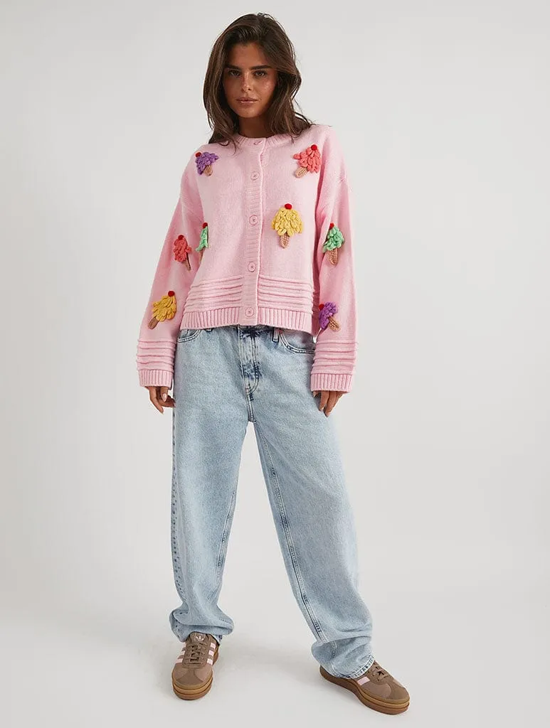3D Ice Cream Pink Knitted Cardigan sold by Skinnydip London product image thumbnail 3