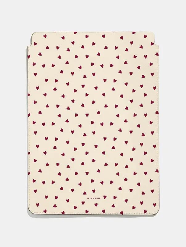 Cream and Burgundy Ditsy Hearts Tablet Sleeve sold by Skinnydip London