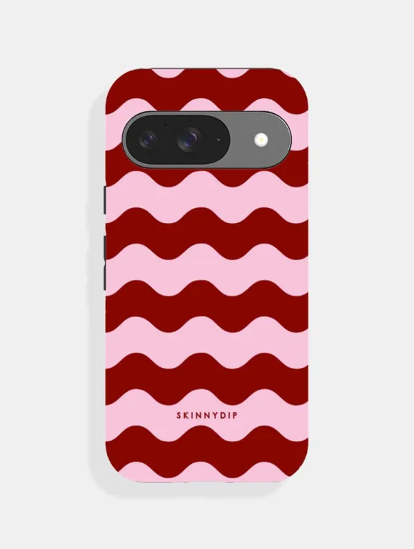 Pink and Burgundy Wavey Lines Ultra Protective Google Pixel Case made by Skinnydip London
