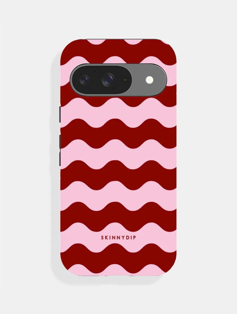 Pink and Burgundy Wavey Lines Ultra Protective Google Pixel Case sold by Skinnydip London