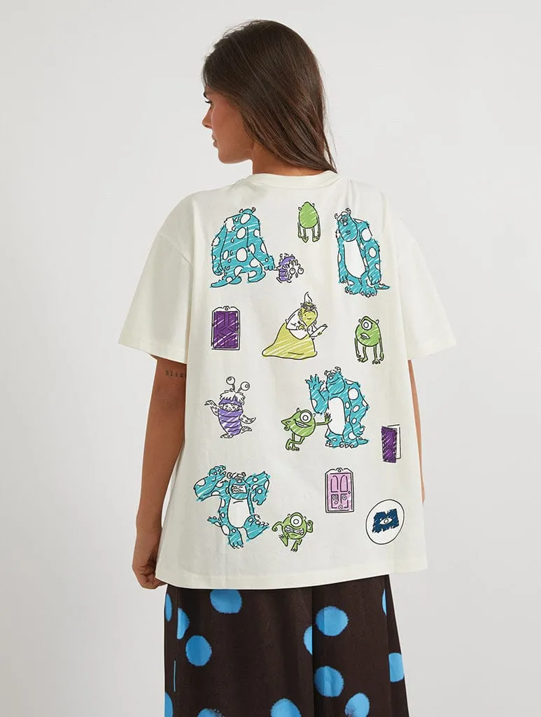 Disney Pixar Monsters Inc Doodle T-Shirt In White sold by Skinnydip London