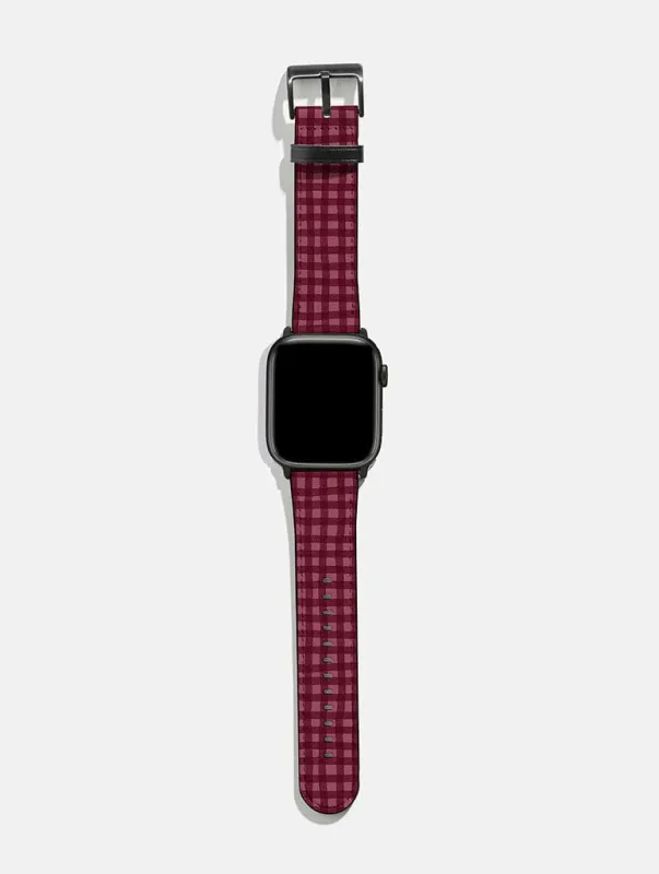 Burgundy Gingham Apple Watch Strap sold by Skinnydip London