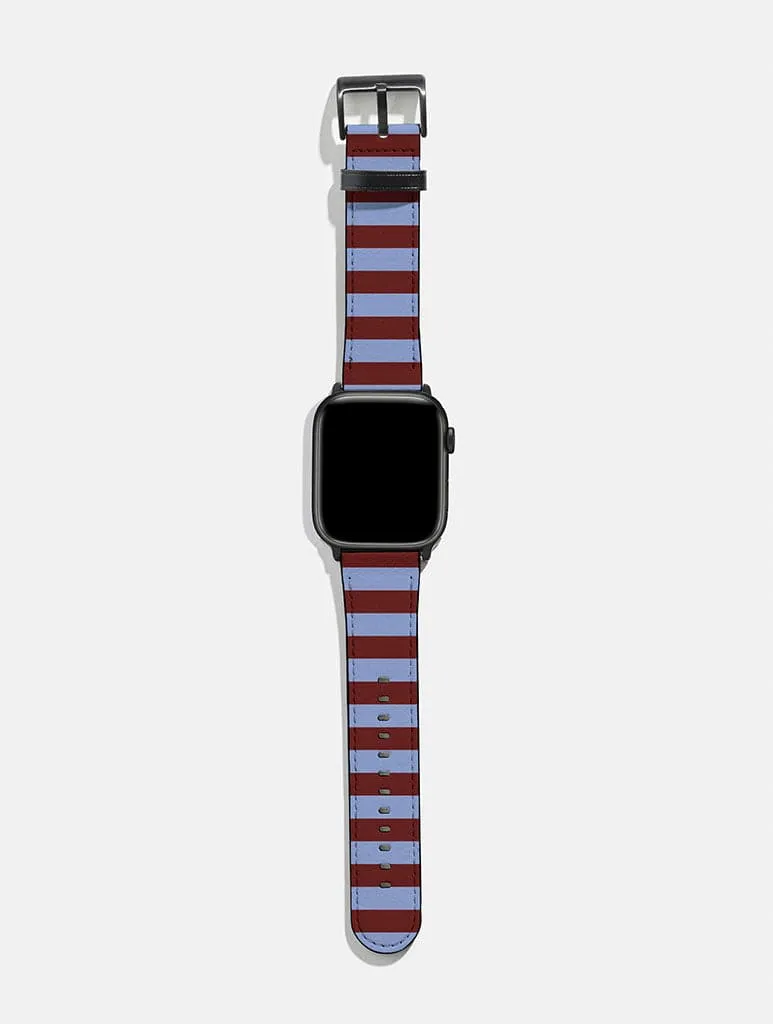 Maroon And Blue Stripes Apple Watch Strap sold by Skinnydip London