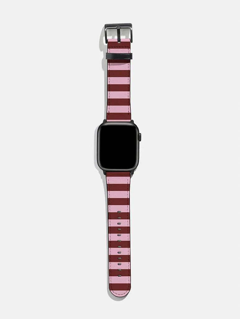 Maroon And Pink Stripe Apple Watch Strap sold by Skinnydip London