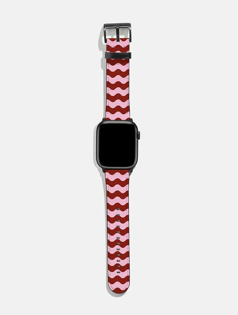 Pink And Burgundy Wavey Lines Apple Watch Strap sold by Skinnydip London