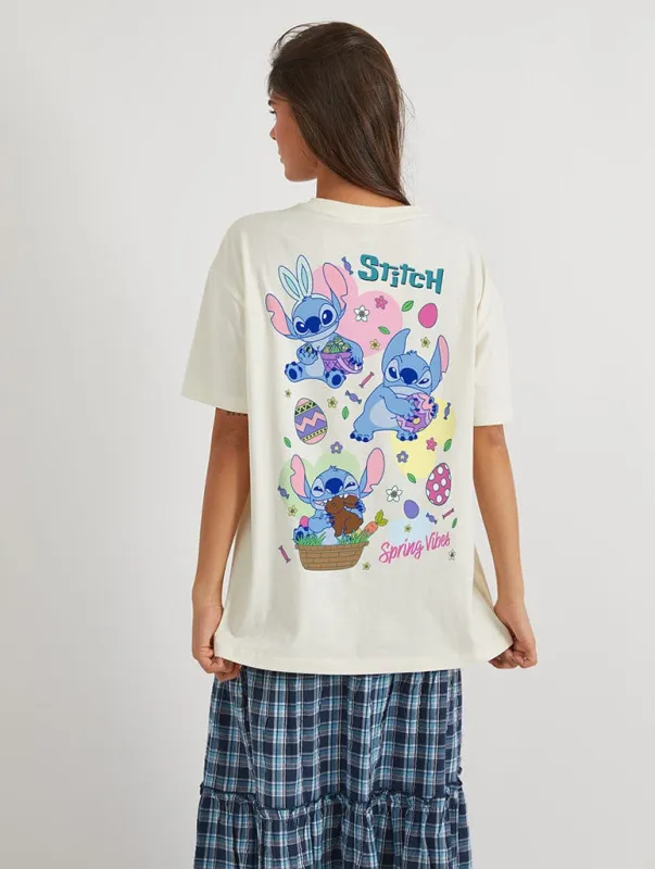 Disney Stitch Spring Vibes T-Shirt In White sold by Skinnydip London