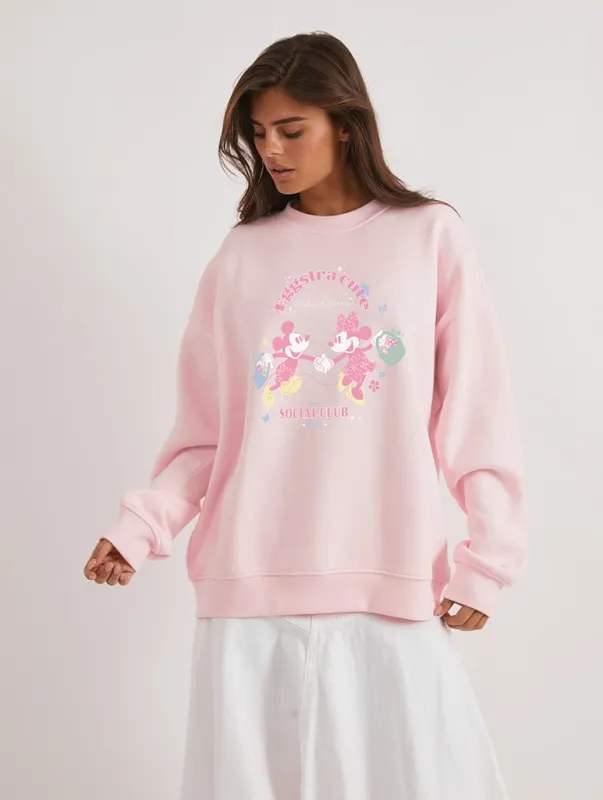 Disney Mickey and Minnie Eggstra Cute Social Club Sweatshirt In Pink sold by Skinnydip London