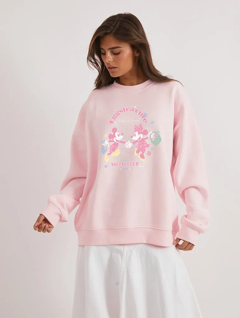Disney Mickey and Minnie Eggstra Cute Social Club Sweatshirt In Pink sold by Skinnydip London