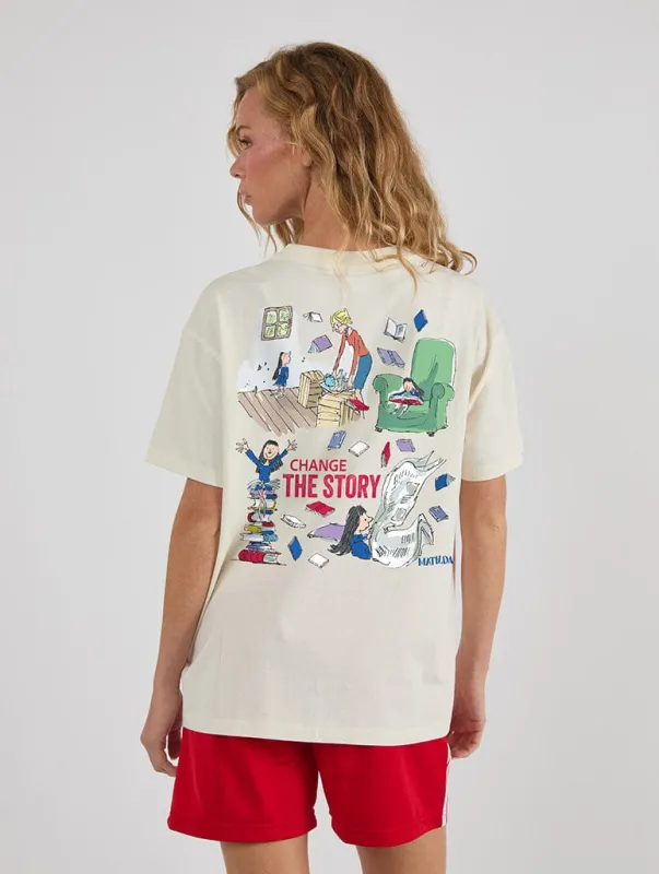 Roald Dahl x Skinnydip Matilda Change The Story T-Shirt In White made by Skinnydip London