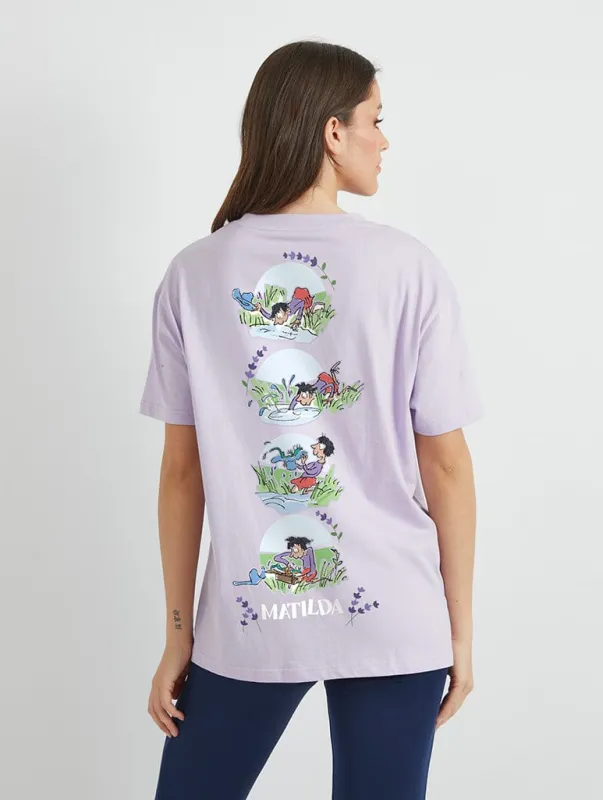 Roald Dahl x Skinnydip Matilda Lavendar T-Shirt In Lilac sold by Skinnydip London