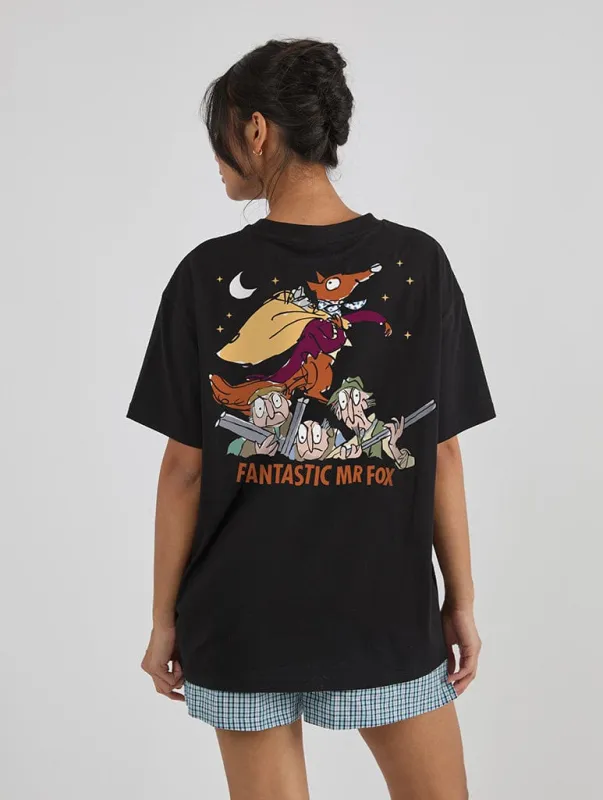 Roald Dahl x Skinnydip Fantastic Mr Fox Poster T-Shirt In Black made by Skinnydip London
