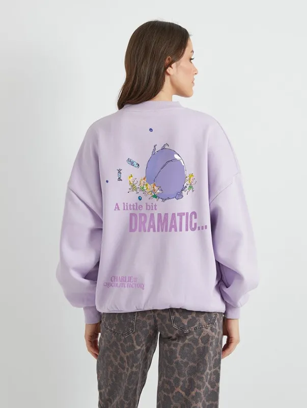 Roald Dahl x Skinnydip Charlie And The Chocolate Factory Violet Beauregarde Sweatshirt In Lilac sold by Skinnydip London