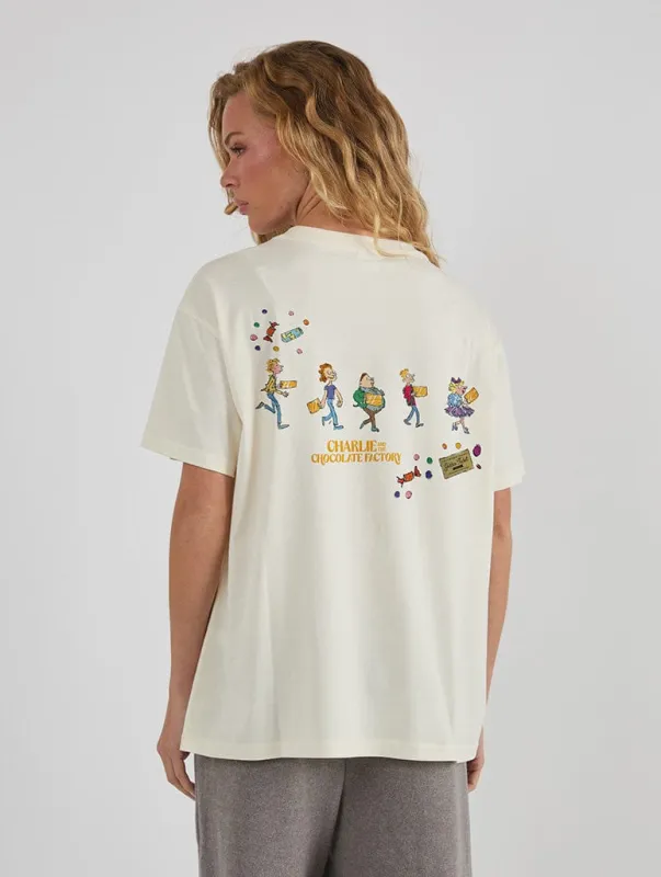 Roald Dahl x Skinnydip Charlie And The Chocolate Factory Golden Ticket T-Shirt In White sold by Skinnydip London