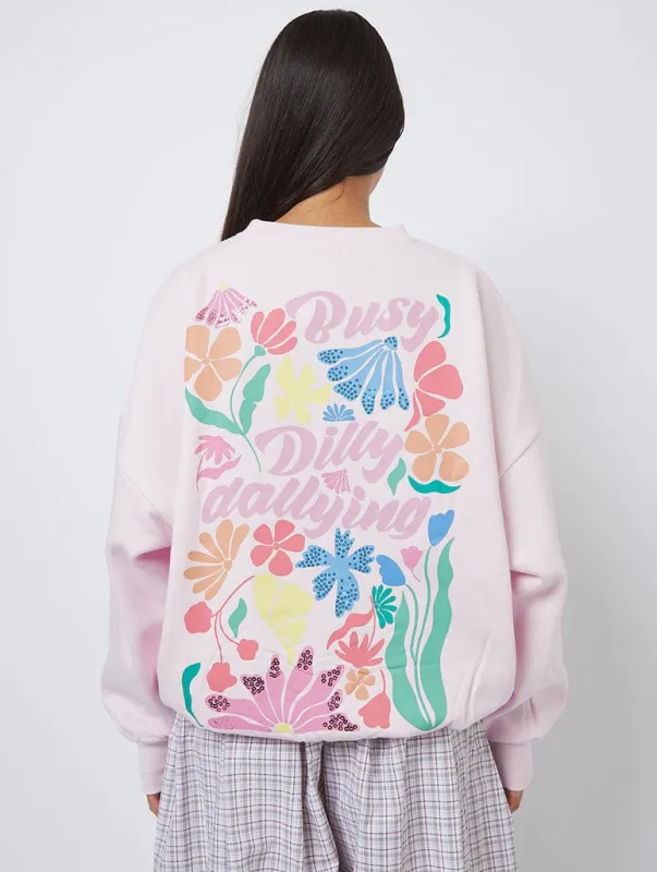 Busy Dilly Dallying Pink Sweatshirt made by Skinnydip London