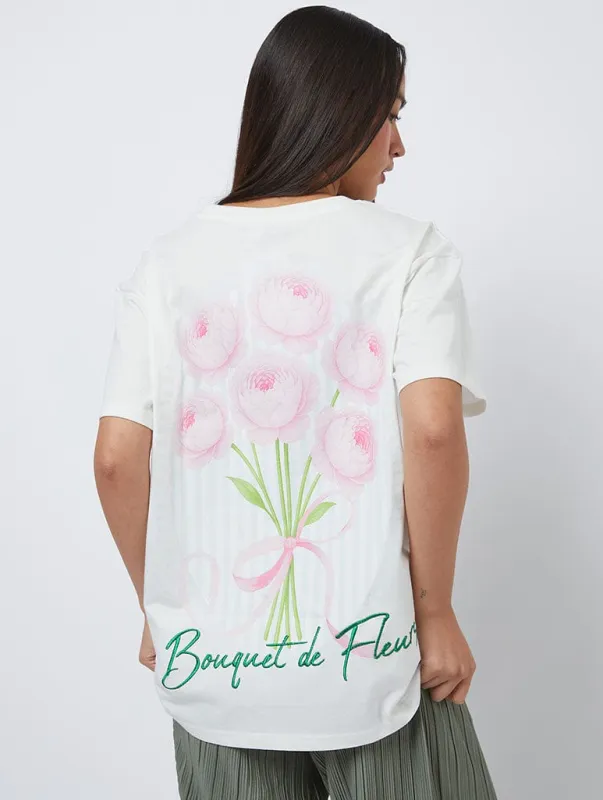 Bouquet De Fleurs Ecru T-Shirt sold by Skinnydip London