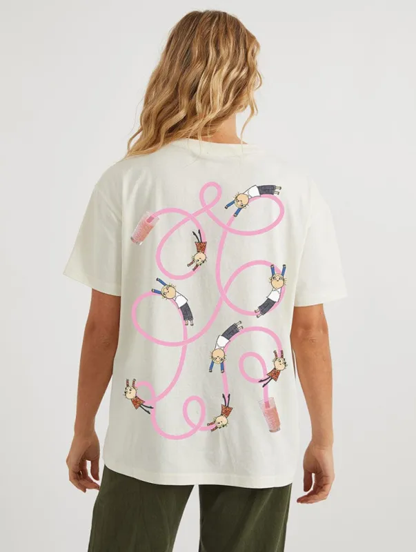 Charlie and Lola x Skinnydip Pink Milk Straw T-Shirt In White made by Skinnydip London