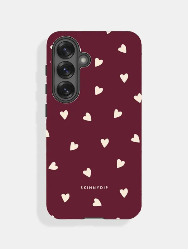 Burgundy And Cream Ditsy Hearts Ultra Protective Samsung Case made by Skinnydip London