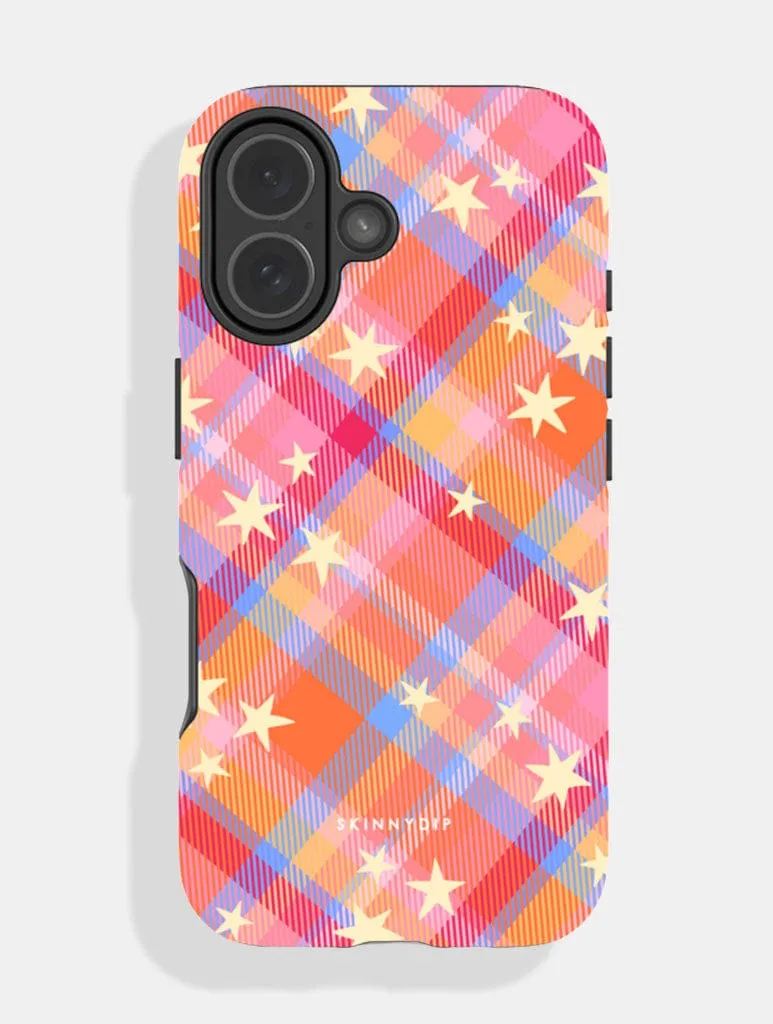 Starry Tartan Sunrise Orange Ultra Protective iPhone Case sold by Skinnydip London