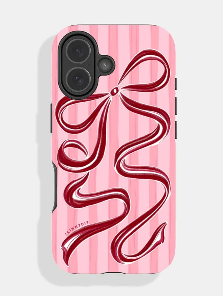 Bow Stripe Pink and Burgundy Ultra Protective iPhone Case sold by Skinnydip London