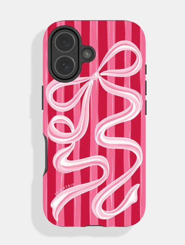 Bow Stripe Red and Pink Ultra Protective iPhone Case made by Skinnydip London
