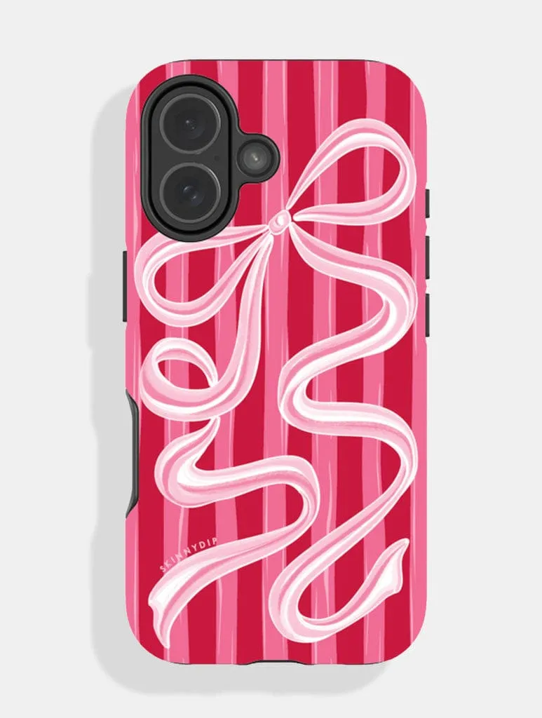 Bow Stripe Red and Pink Ultra Protective iPhone Case sold by Skinnydip London