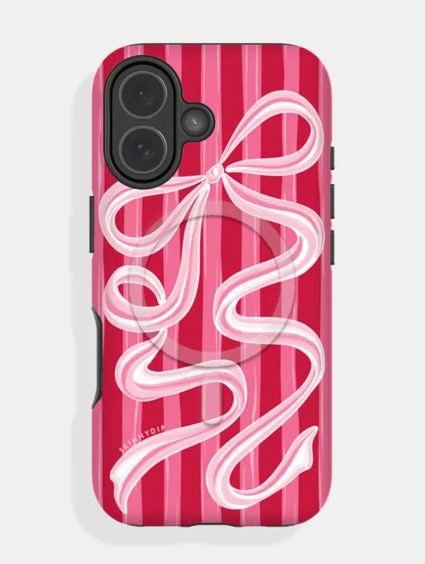 Bow Stripe Red and Pink Magsafe Ultra Protective iPhone Case made by Skinnydip London