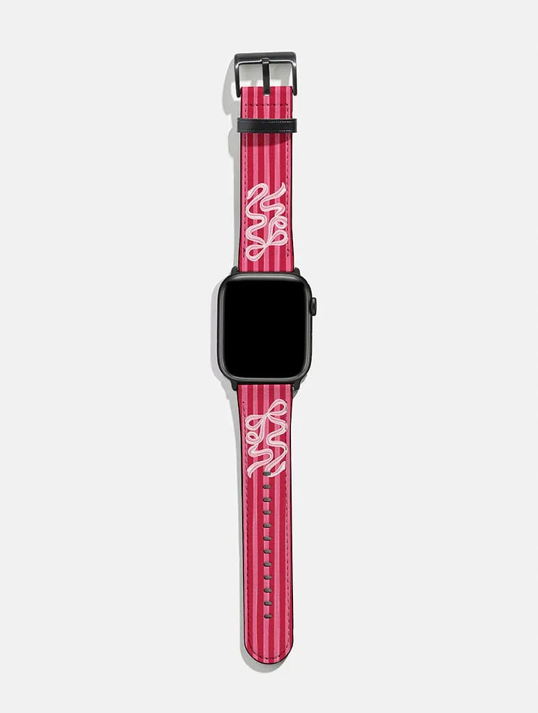 Bow Stripe Red and Pink Apple Watch Strap sold by Skinnydip London