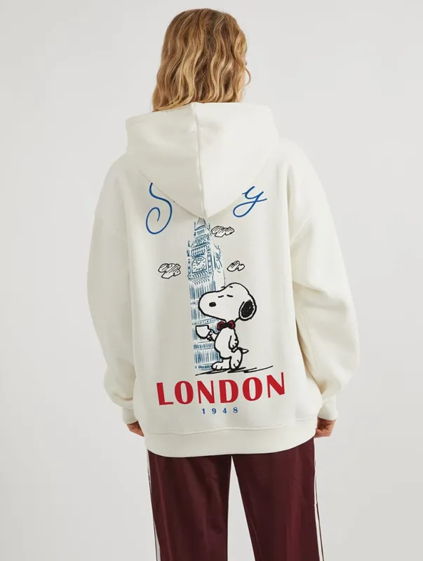 Peanuts x Skinnydip Snoopy In London Hoodie In White made by Skinnydip London