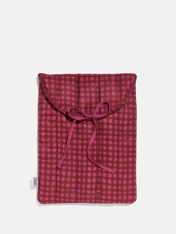 Burgundy Gingham Quilted Bow Laptop Sleeve made by Skinnydip London