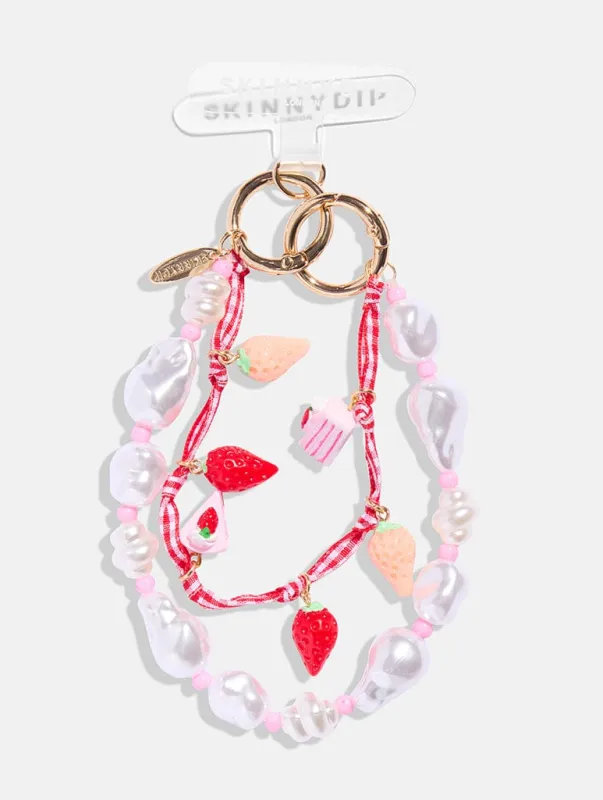Strawberry Gingham Pearl Beaded Phone Charm made by Skinnydip London