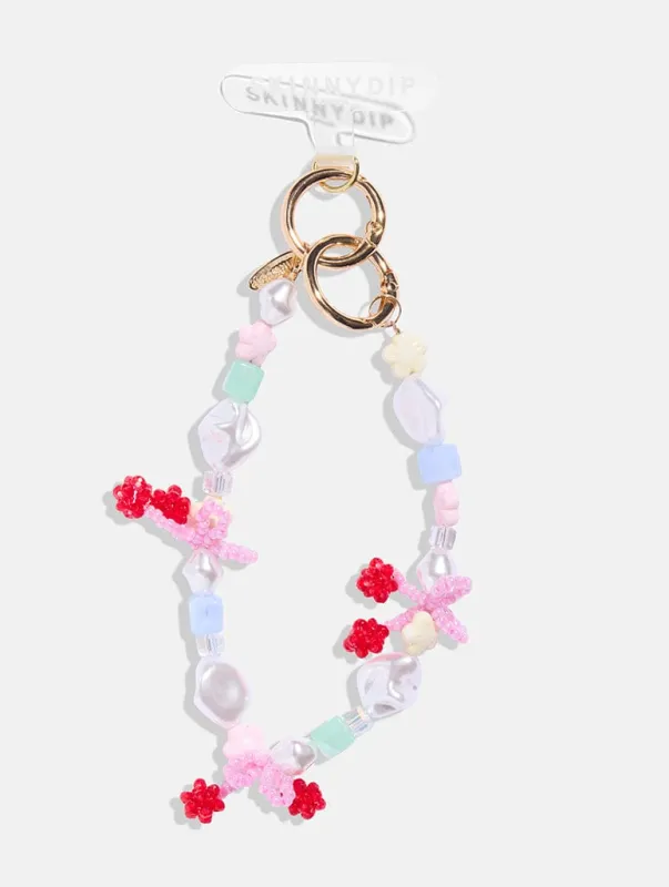 Cherry Bow Beaded Phone Charm made by Skinnydip London