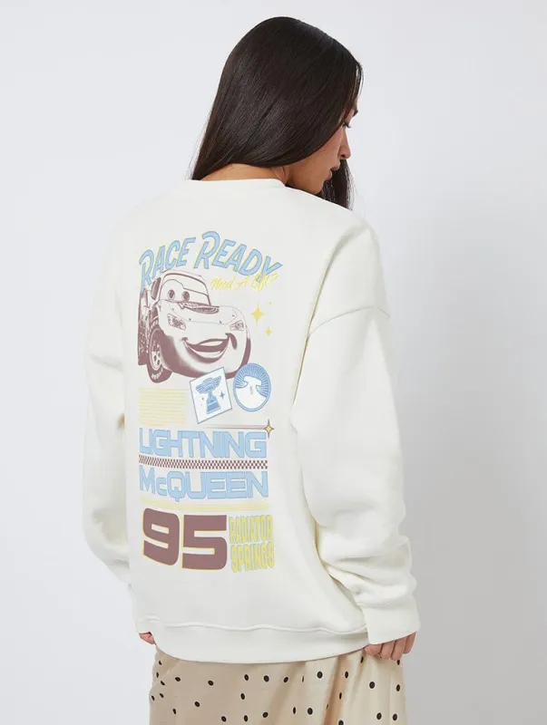 Disney Pixar Cars Lightning McQueen Race Ready Sweatshirt In White made by Skinnydip London