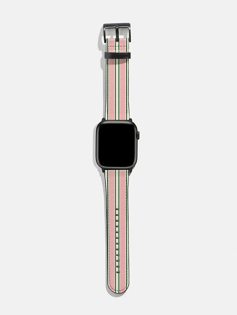 Vertical Stripes Beige Pink and Green Apple Watch Strap sold by Skinnydip London